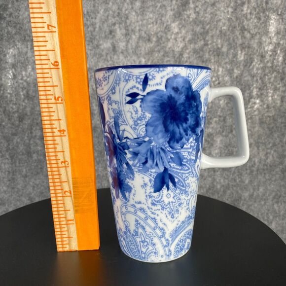 Cracker Barrel Blue and White Tall Coffee Mug Floral Paisley Replacement 6" 14oz - Picture 8 of 8